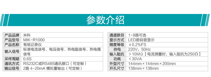 米科MIK-R1000有紙記錄儀參數(shù)